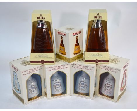 Four Bell's Scotch whisky 50cl Wade decanters with contents commemorating Royal events: &nbsp;Three x Birth of Prince William