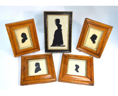 A 19th century silhouette portrait of a lady, signed J Jukes to/w four other later silhouette portrait miniatures (5)