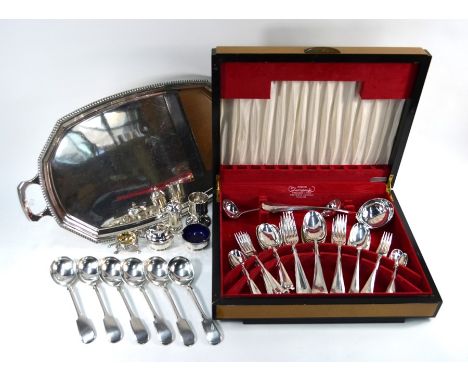 A Victorian silver small open salt on hoof feet, a three-piece condiment set, 6.2 oz net weight and a toothpick-pot on weight