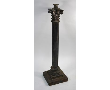 A large electroplated Corinthian column lamp-base on stepped square foot (for re-plating), 63 cm h