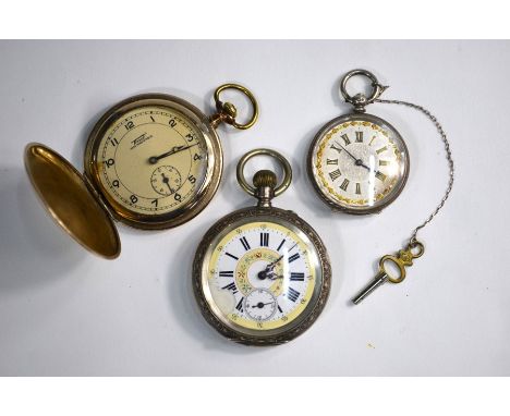 A Victorian engraved silver fob watch with key-wind movement and gilt and silvered dial, inscribed within for H. Abraham of S