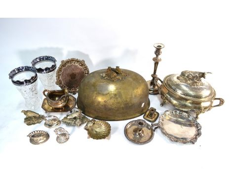 Four Victorian cast and electroplated figural cover-finials (two attached to domes, to/w various Georgian and later plated wa