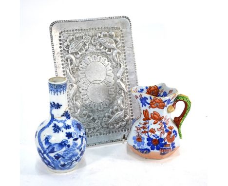 A Chinese small blue and white bottle vase decorated with birds and peony, Kangxi four character mark to base, 14.5 cm high t