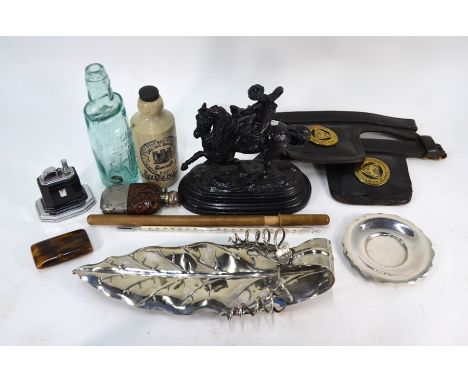 Various collectables including an Art Deco Ronson Touch-Tip table cigarette lighter, an epns leaf dish, a silver preserve-pot