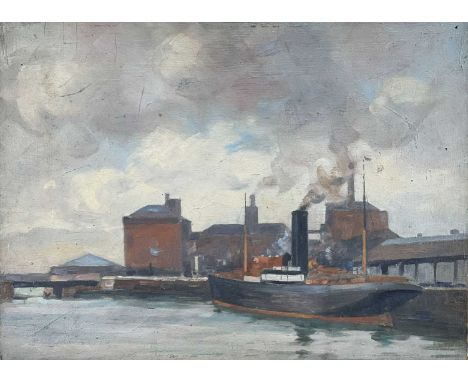 THOMAS ALFRED WEST (British 1864-1947) oil on board, titled verso 'Liverpool Docks (Princes), label verso 'T. Alfred West Por