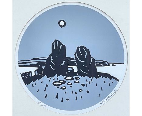 ‡ SIR KYFFIN WILLIAMS RA limited edition (154/500) coloured screenprint - circular format, 'The Two Standing Stones', fully s