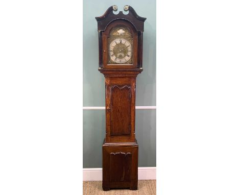 18TH C. WELSH OAK LONGCASE CLOCK, John Lewis of Llanidloes, 30-hour movement, calendar aperture below signed centre, 'Tempus 