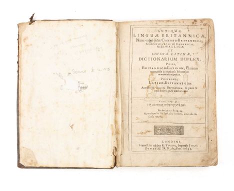 ANTIQUARIAN (DICTIONARY): Davies (John), Antiquae Linguae Britannicae...Cambro-Britannicae...Cymraecae vel Cambricae... Dicti