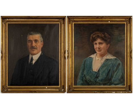EARLY 20TH C. BRITISH SCHOOL oil on canvas (a pair) - portraits of a husband and wife, unsigned, 60 x 49cmsProvenance: deceas
