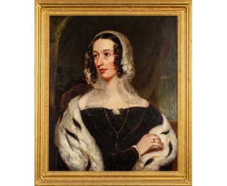 EARLY 19TH C. BRITISH SCHOOL, oil on canvas - portrait of a lady, in ermine stole and lace cap, 74 x 61cmsProvenance: private