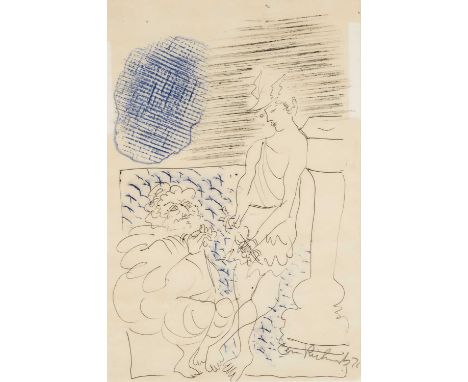 ‡ CERI RICHARDS CBE (Welsh 1903-1971) pen and crayon - entitled verso, 'Hermes and Menipeus II' on Martin Tinney Gallery labe
