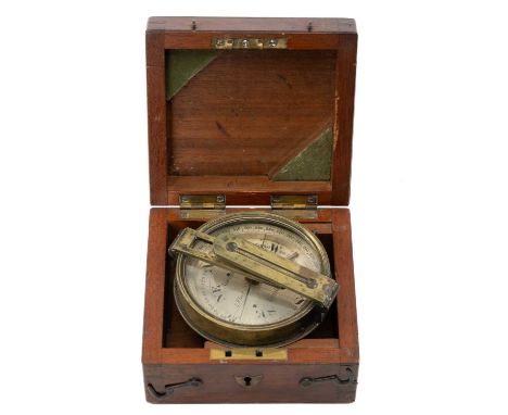 MAHOGANY CASED NEWTON & CO. BRASS COMPASS, signed silvered dial with address '3 Fleet Street, London', folding sights, on soc