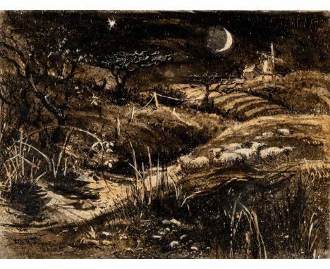 ‡ KEITH ANDREW (b.1947) ink & wash - entitled verso, 'River Moon, Study for Etching' on Oriel Tegfryn Gallery label, signed a