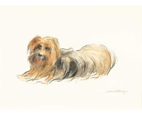 ‡ WILLIAM SELWYN (Welsh b. 1933) mixed media on paper - portrait of a Yorkshire terrier, signed in pencil, 25 x 34cmsProvenan