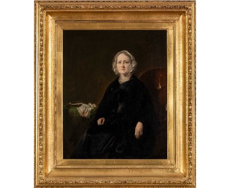 ATTRIBUTED TO C. E. CUNDELL (fl. 1860-1896) oil on canvas - Portrait of Lettice Nielson (nee Betts, 1778-1869), seated in bla