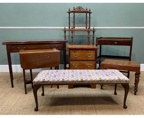 ASSORTED OCCASIONAL FURNITURE, including walnut whatnot, small chest, Sutherland table, long john stool, commode stool, tea t