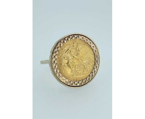 GEORGE V GOLD HALF SOVEREIGN, 1912, in 9ct gold ring mount, ring size K 1/2, 8.4gms, in heart shaped ring boxProvenance: priv