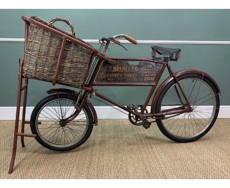 RAYLEIGH 'TRADESMAN' BICYCLE, painted brown, large basket held within frame, approx. 65 (w) x 50 (d) x 33cms (d), metal adver