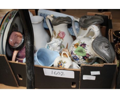 A Border Fine Arts Marigold fairy, pair of Vienna plates, five various Prattware jugs, including three with pewter lids, fair