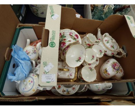 A box of Cabinet China to include Limoges miniatures, Staffordshire miniature R.C Derby, Mintons etc. Together with a box of 