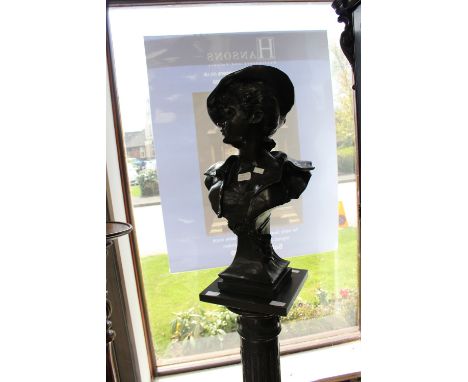 A contemporary bronzed bust, entitled 'LA Canotiere Par Dutrion' to plaque on front, signed to back 'M Dutrion', 60 cm high a