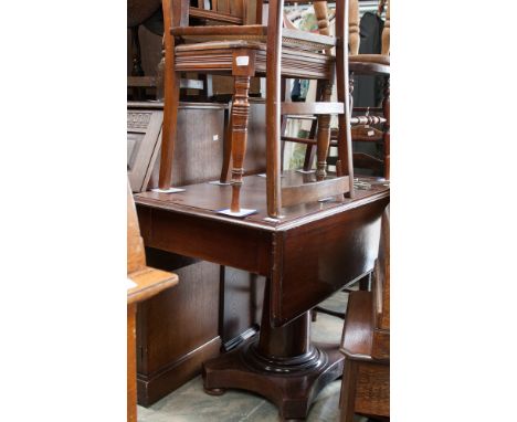 A Victorian mahogany sutherland table; with Victorian side chairs and a pine Victorian fireside stool and ladder back chair