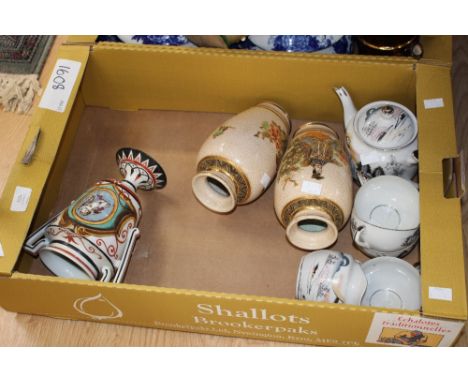 ***REOFFER MAY £20/30 WITH LOT 1606*** A pair of Satsuma vases and a porcelain tea service, etc 
