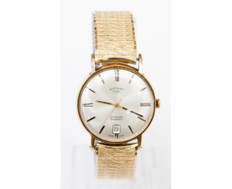 A Rotary Gentlemen's 10ct cased wind up wristwatch, with a champagne dial, Swiss made with a twenty one jewel movement 