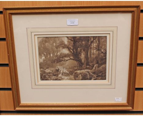 Henry Cheadle, 1852-1910, monochrome watercolour, country scene, fox hunting geese, 47 cm by 40 cm approx 