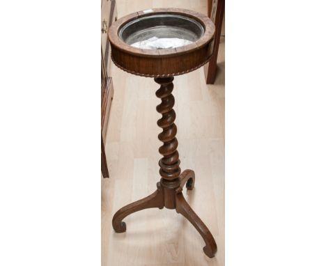 An early Victorian rosewood tripod stand, circa 1850, possibly the base of a teapoy, converted in the early 20th century to f