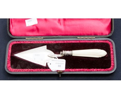 A Victorian silver and ivory presentation trowel in fitted case, without inscription, Birmingham 