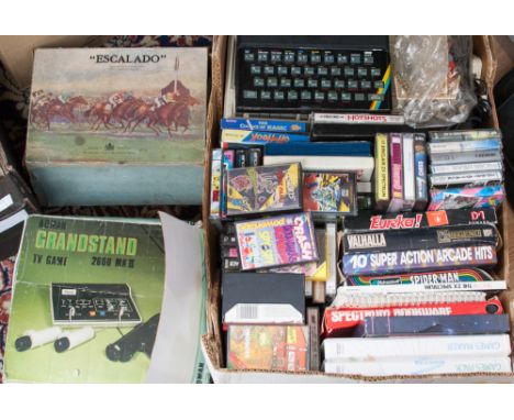 An Escalado game, Adman Grandstand TV game and a quantity of ZX Spectrum Sinclair games, console, etc 