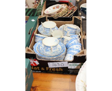 A large Victorian blue/white transfer print tea service (one box)  