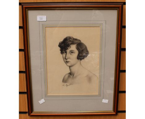 Agard, Charles, (1866-1950), pencil portrait of a beautiful young lady signed, framed 