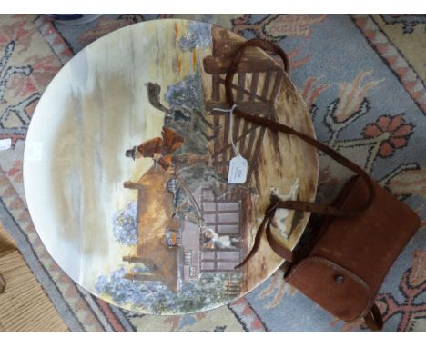 An Ensign Selfix 20 folding camera, old case; together with a Burleigh ware sixteen inch approx ceramic wall plaque, Dick Tur
