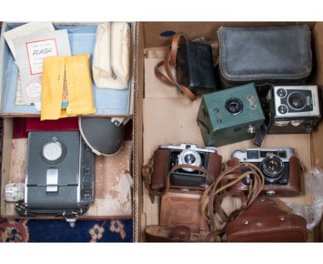 A polaroid model 160 land camera in original leather case, tow box cameras, Novar Anastigmat folding camer, fed 4 and instana