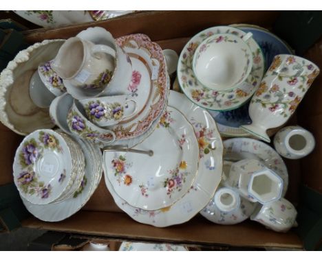 Royal Crown Derby posies, plate, cake stand, Royal Worcester "Forget me not" (6 pieces) Mintons Haddon Hall mug, cup, two sau