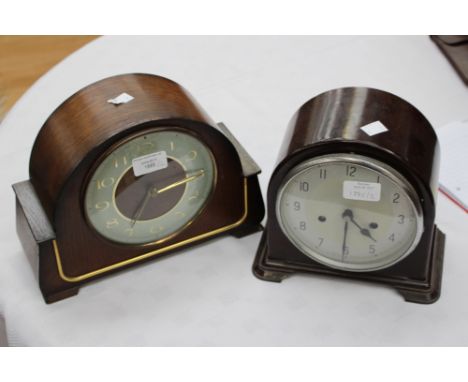 A Bakelite Art Deco style 1930s mantel clock - Smiths Enfield; together with an oak surround Smiths 1950s mantle clock (2) 