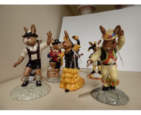 Bunnykins 'Hornpipe', 'Tyrolean', 'Morris', 'Flamenco' - signed by modeler, 'Banjo', 'Lute', bagpipes, Cavalier and Uncle Sam