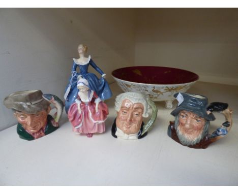 A Copeland Spode three footed bowl, with Royal Doulton figures 'Fragrance', 'Goody Two Shoes' HN203, and three Royal Doulton 