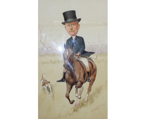 A framed hunting scene, signed Gus Guggenheim 1913, with two further framed unsigned watercolours (3) 