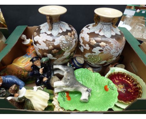 Doulton Fisherman figures, Beswick *****, small Toby jugs, Carlton ware and Spode an a pair of large Satsuma vases and Doulto