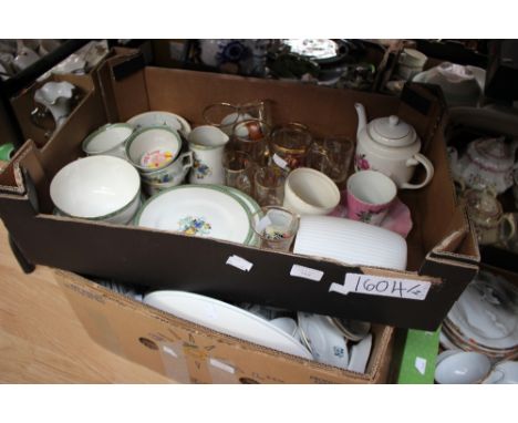 An Edwardian part tea service, Commemorative ware, glassware, etc (two boxes) dinner and tea service 