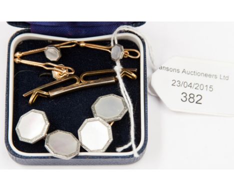 **RE-OFFER MAY 100/150**Krementz gold, platinum and mother of pearl, cufflinks, dress studs and tie pin 