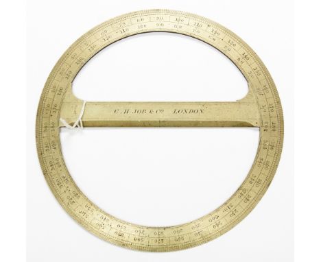 A metal protractor by C.H Job & Co, London