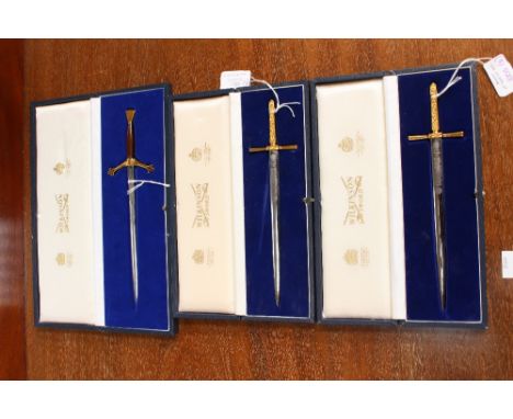 Three HW and District League Premier Division winners award swords, originally from Brian Savage, dated 1988-1989, 1989-1990,