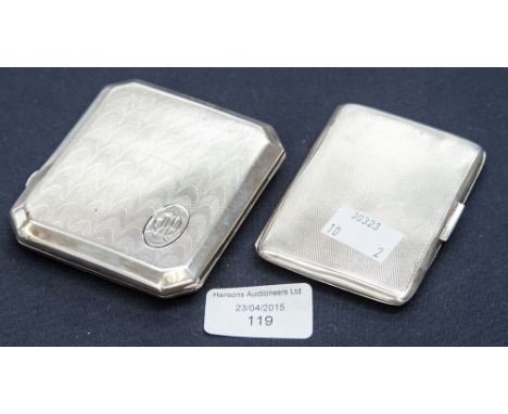 A silver cigarette case of octagonal form, with oval cartouche bear monogram and engine turned fish scale, maker J.G. Ltd, Bi