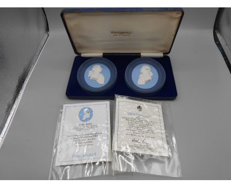 Cased Pair of Wedgwood Portrait Medallions of Josiah Wedgwood and Thomas Bentley number 191 of 250