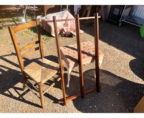 Bobbin leg rush seat chair , wall mounted plate rack and stool for reupholstering 