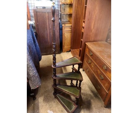 Reproduction library steps with green leather inset in each step 29 inches tall excluding handle each step 19 inches long